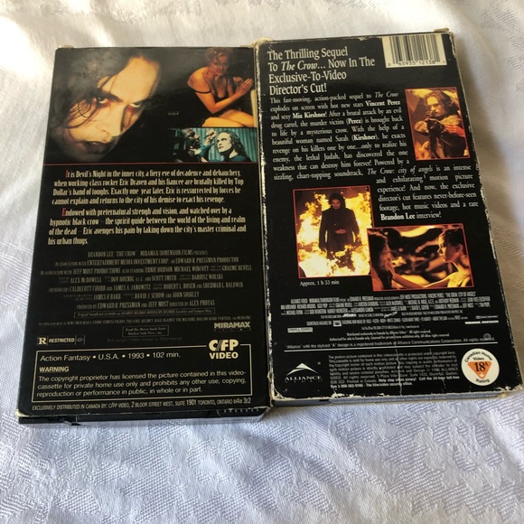 The Crow 1993 & 2 City Of Angels 1996 VHS Video 1993 Brandon Lee  Miramax - Picture 13 of 15
